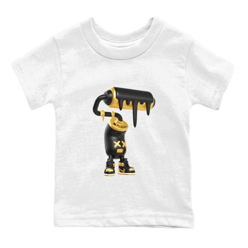 1s Black Metallic Gold shirts to match jordans 3D Paint Roller sneaker match tees Air Jordan 1 Black Metallic Gold SNRT Sneaker Tees streetwear brand Baby and Youth White 2 cotton tee