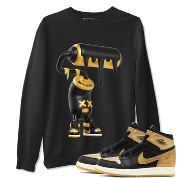 1s Black Metallic Gold shirts to match jordans 3D Paint Roller sneaker match tees Air Jordan 1 Black Metallic Gold SNRT Sneaker Tees streetwear brand Black 1 unisex cotton tee