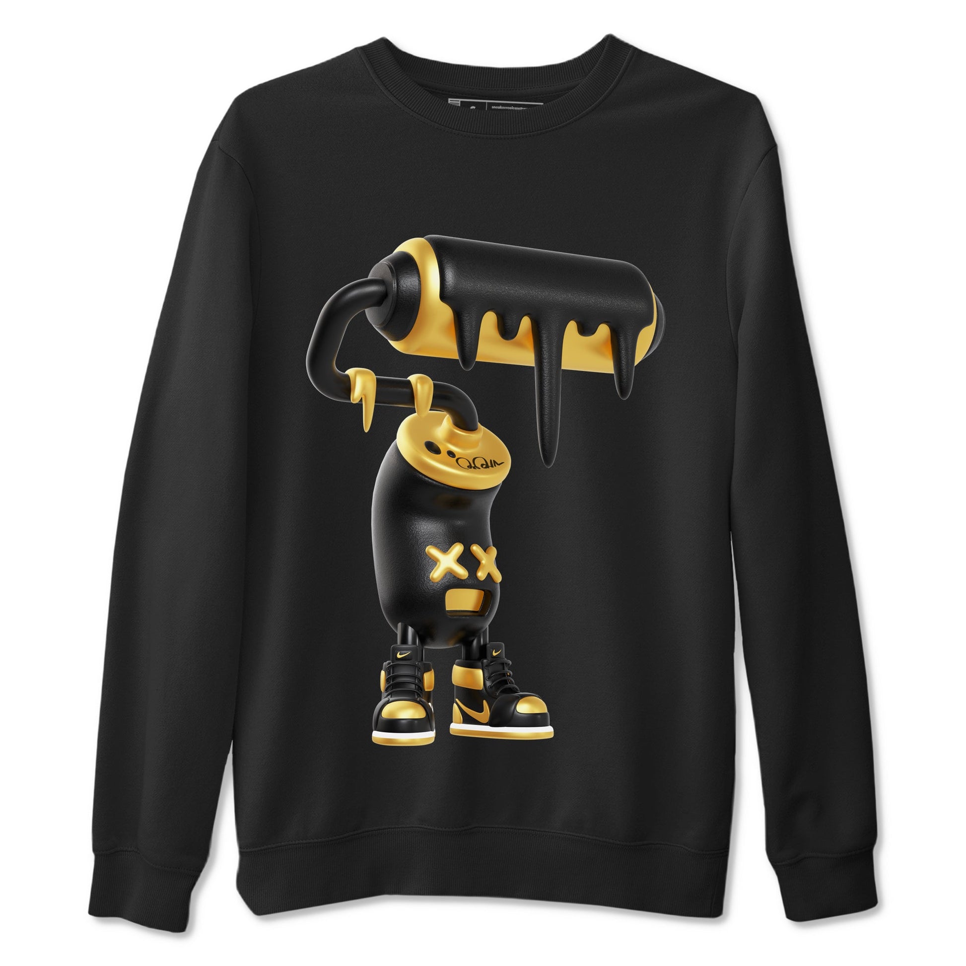 1s Black Metallic Gold shirts to match jordans 3D Paint Roller sneaker match tees Air Jordan 1 Black Metallic Gold SNRT Sneaker Tees streetwear brand Black 2 unisex cotton tee