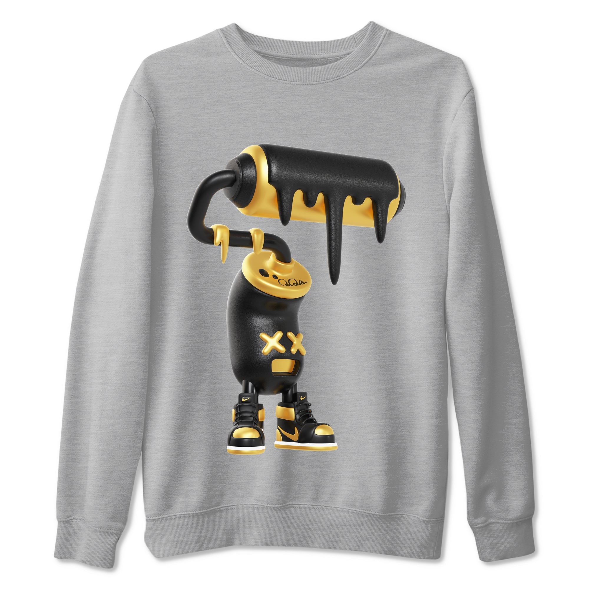 1s Black Metallic Gold shirts to match jordans 3D Paint Roller sneaker match tees Air Jordan 1 Black Metallic Gold SNRT Sneaker Tees streetwear brand Heather Grey 2 unisex cotton tee