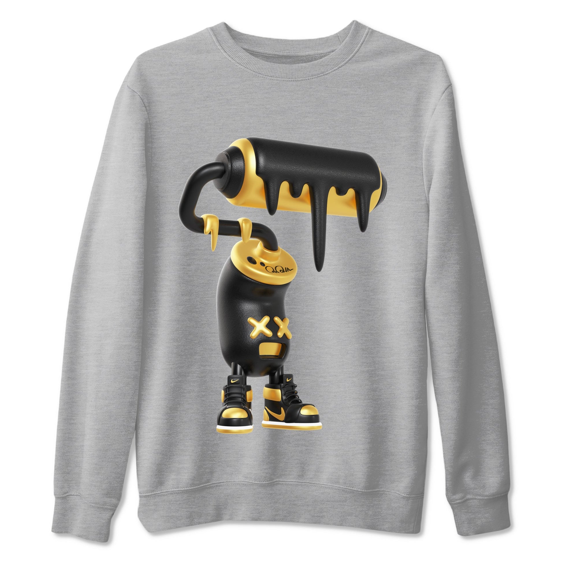 1s Black Metallic Gold shirts to match jordans 3D Paint Roller sneaker match tees Air Jordan 1 Black Metallic Gold SNRT Sneaker Tees streetwear brand Heather Grey 2 unisex cotton tee