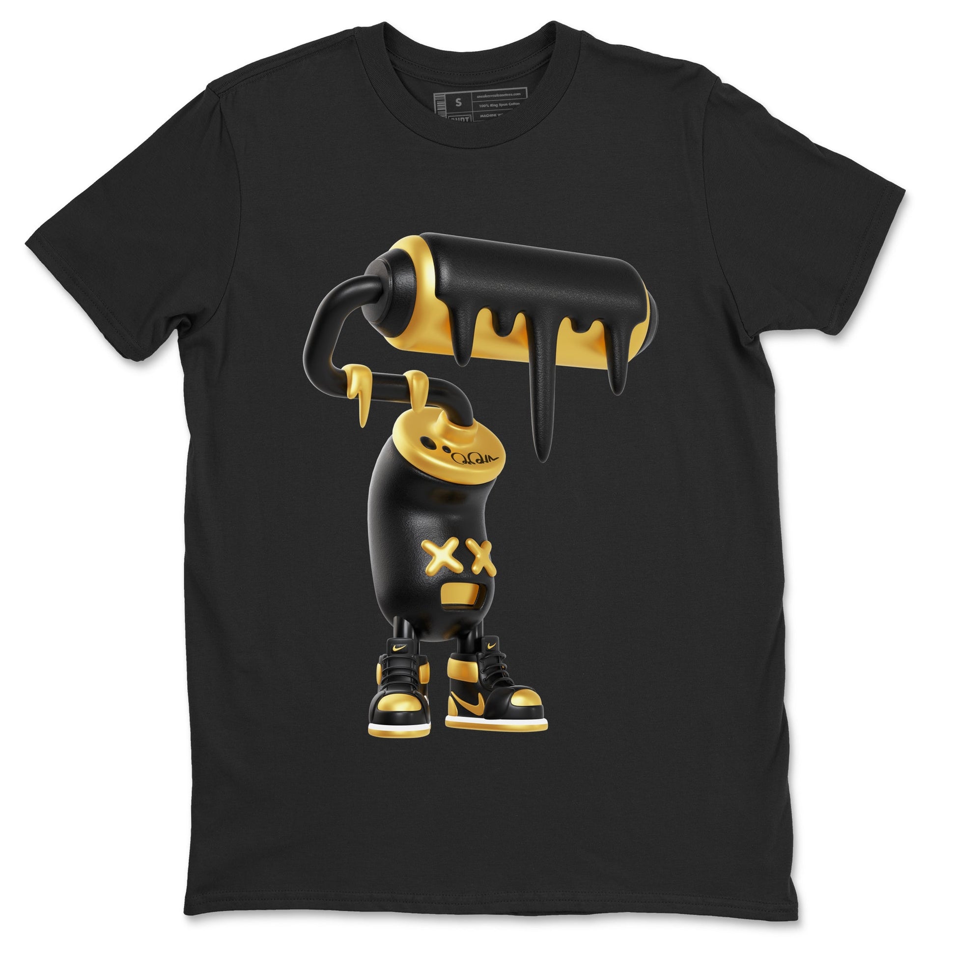 1s Black Metallic Gold shirts to match jordans 3D Paint Roller sneaker match tees Air Jordan 1 Black Metallic Gold SNRT Sneaker Tees streetwear brand Black 2 unisex cotton tee