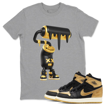 1s Black Metallic Gold shirts to match jordans 3D Paint Roller sneaker match tees Air Jordan 1 Black Metallic Gold SNRT Sneaker Tees streetwear brand Heather Grey 1 unisex cotton tee
