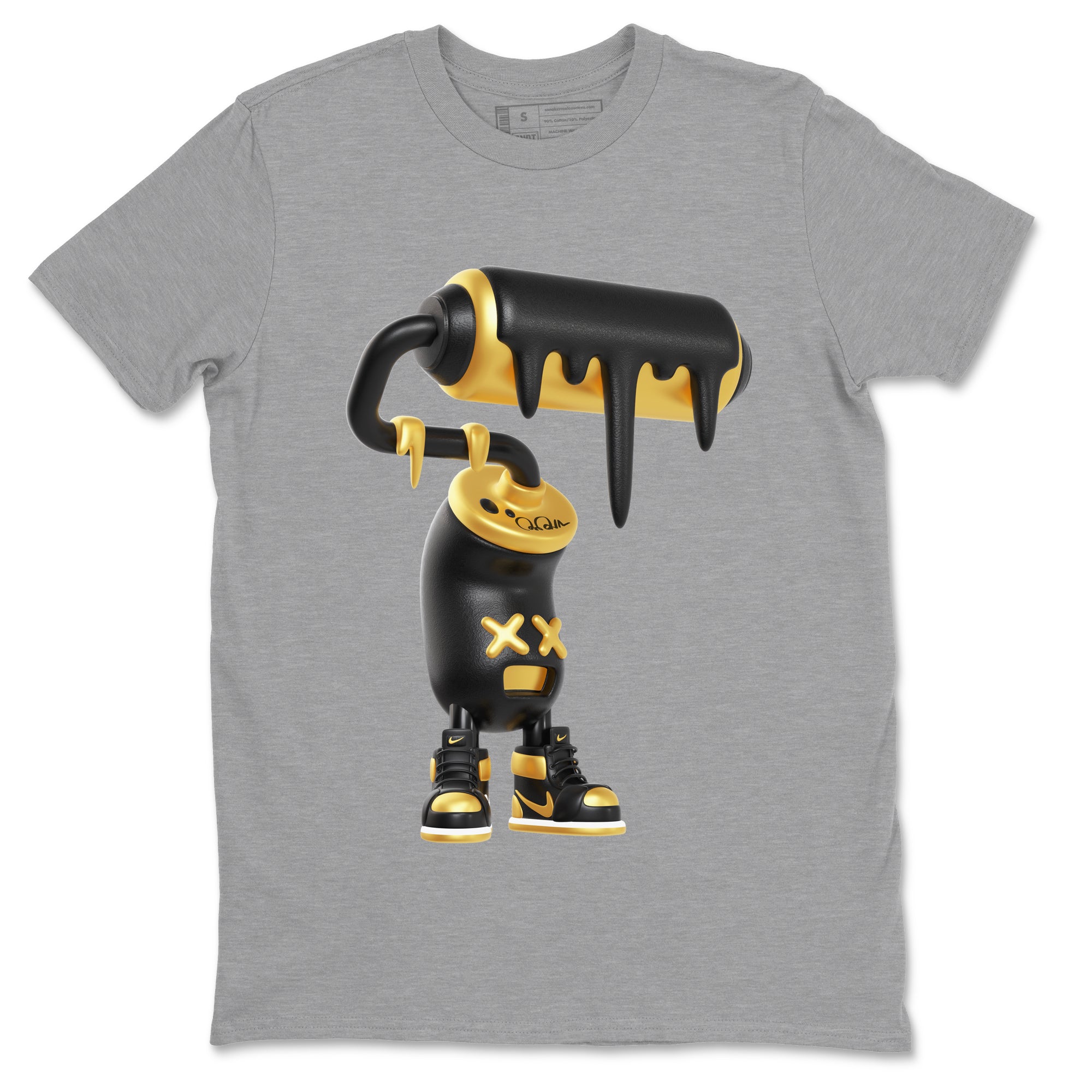 1s Black Metallic Gold shirts to match jordans 3D Paint Roller sneaker match tees Air Jordan 1 Black Metallic Gold SNRT Sneaker Tees streetwear brand Heather Grey 2 unisex cotton tee