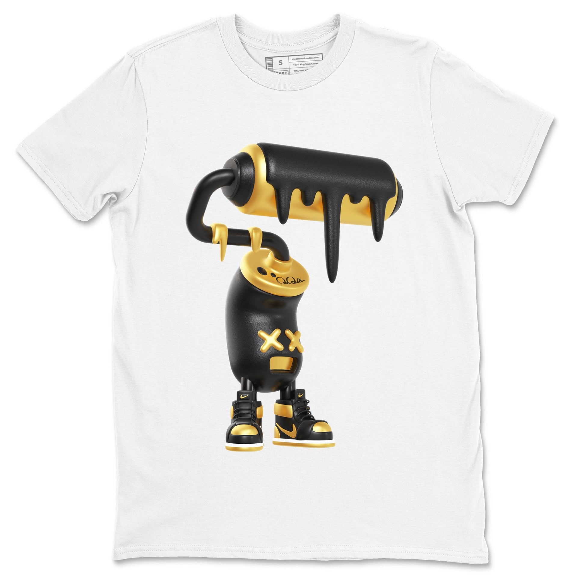 1s Black Metallic Gold shirts to match jordans 3D Paint Roller sneaker match tees Air Jordan 1 Black Metallic Gold SNRT Sneaker Tees streetwear brand White 2 unisex cotton tee