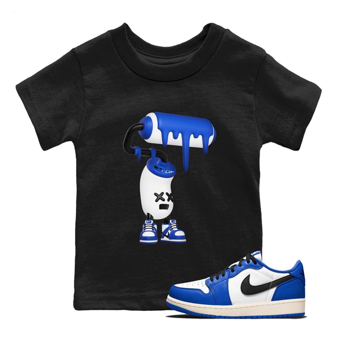 AJ1 Game Royal shirt to match jordans 3D Paint Roller sneaker tees Air Jordan 1 Game Royal SNRT sneaker release tees baby toddler Black 1 cotton Shirt