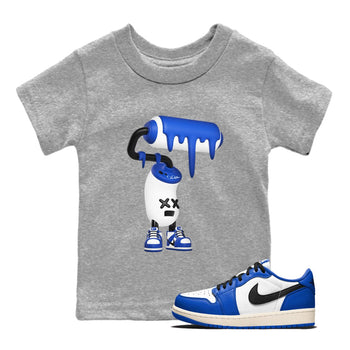 AJ1 Game Royal shirt to match jordans 3D Paint Roller sneaker tees Air Jordan 1 Game Royal SNRT sneaker release tees baby toddler Heather Grey 1 cotton Shirt