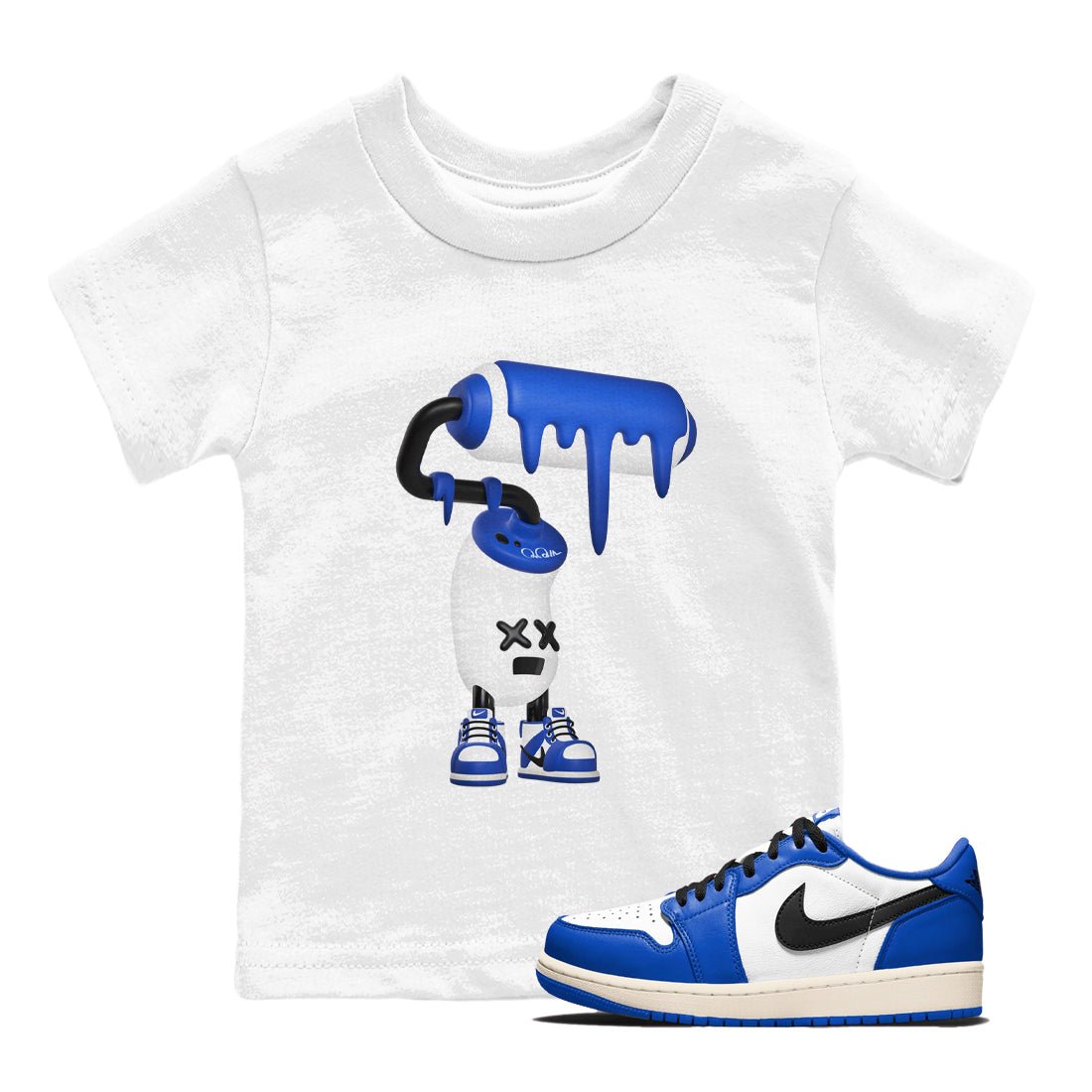 AJ1 Game Royal shirt to match jordans 3D Paint Roller sneaker tees Air Jordan 1 Game Royal SNRT sneaker release tees baby toddler White 1 cotton Shirt