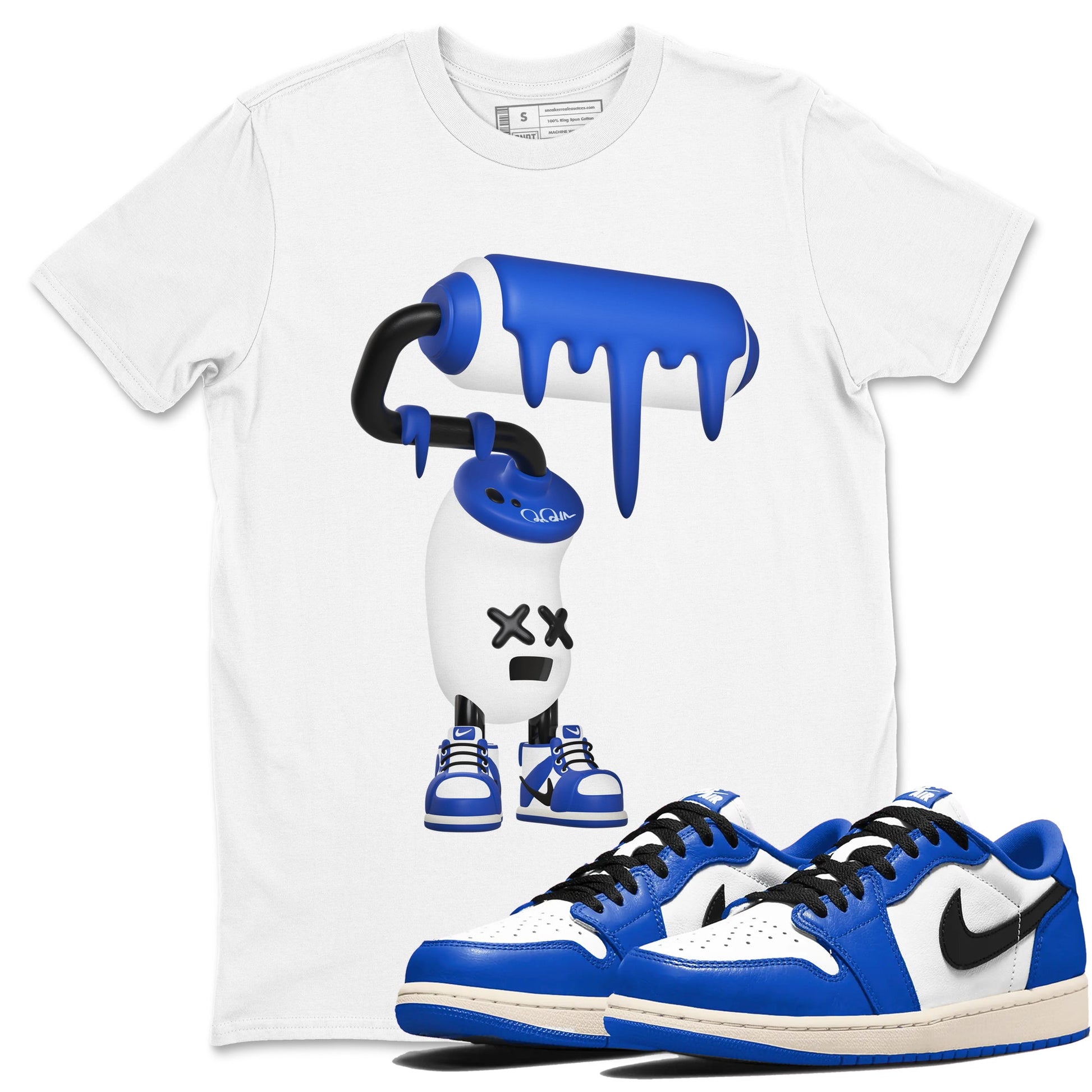 AJ1 Game Royal shirt to match jordans 3D Paint Roller sneaker tees Air Jordan 1 Game Royal SNRT Sneaker Release Tees unisex cotton White 1 crew neck shirt