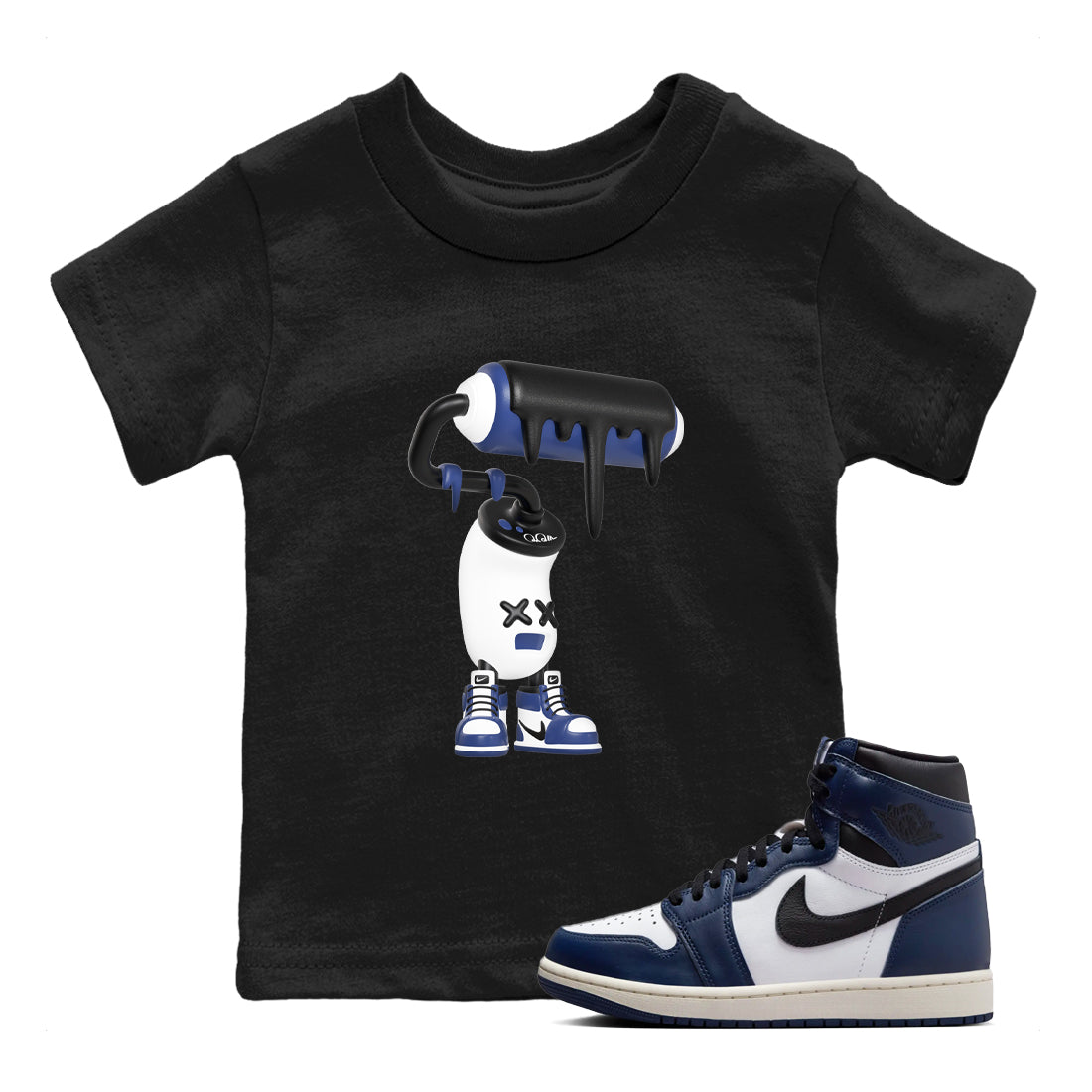 1s Midnight Navy shirts to match jordans 3D Paint Roller sneaker match tees Air Jordan 1 Midnight Navy match shoes to clothes SNRT Sneaker Tees Youth Baby Black 1 tee