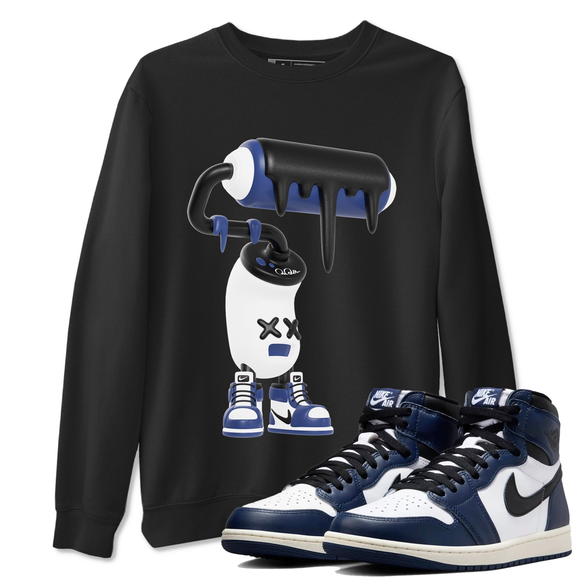 1s Midnight Navy shirts to match jordans 3D Paint Roller sneaker match tees Air Jordan 1 Midnight Navy match shoes to clothes SNRT Sneaker Tees unisex cotton Black 1 shirts