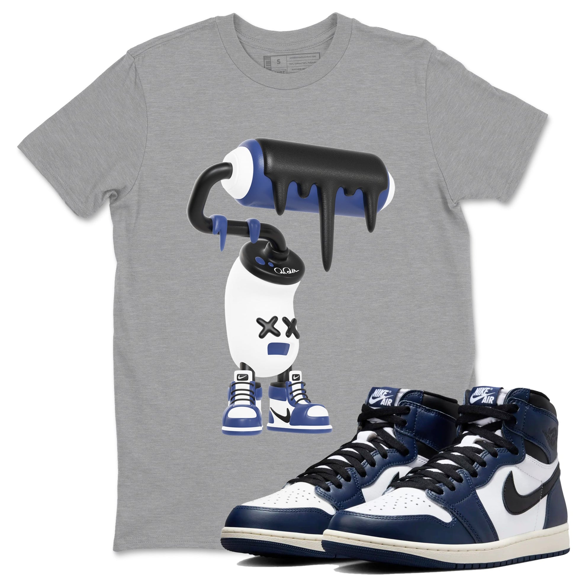 1s Midnight Navy shirts to match jordans 3D Paint Roller sneaker match tees Air Jordan 1 Midnight Navy match shoes to clothes SNRT Sneaker Tees unisex cotton Heather Grey 1 shirts