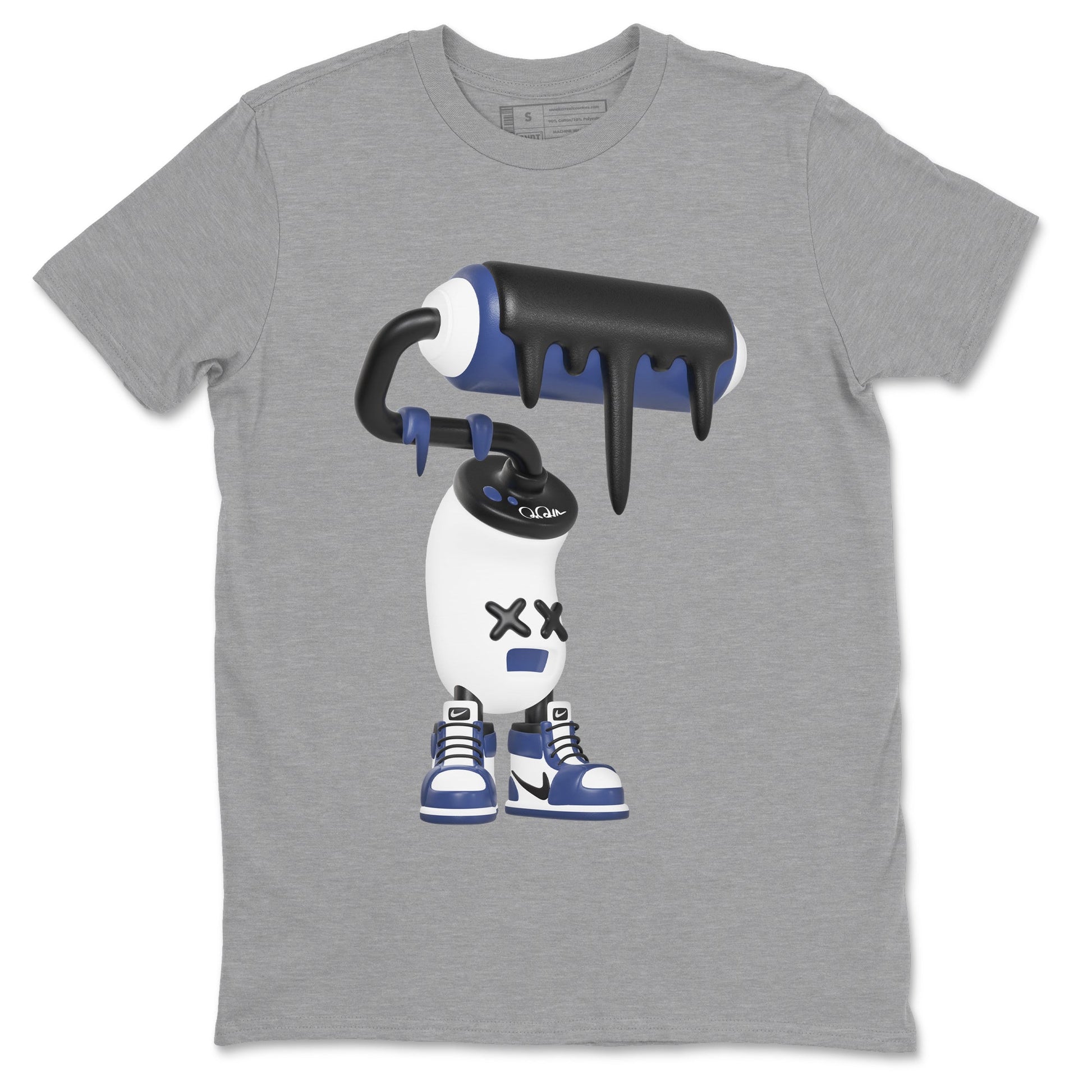 1s Midnight Navy shirts to match jordans 3D Paint Roller sneaker match tees Air Jordan 1 Midnight Navy match shoes to clothes SNRT Sneaker Tees unisex cotton Heather Grey 2 shirts