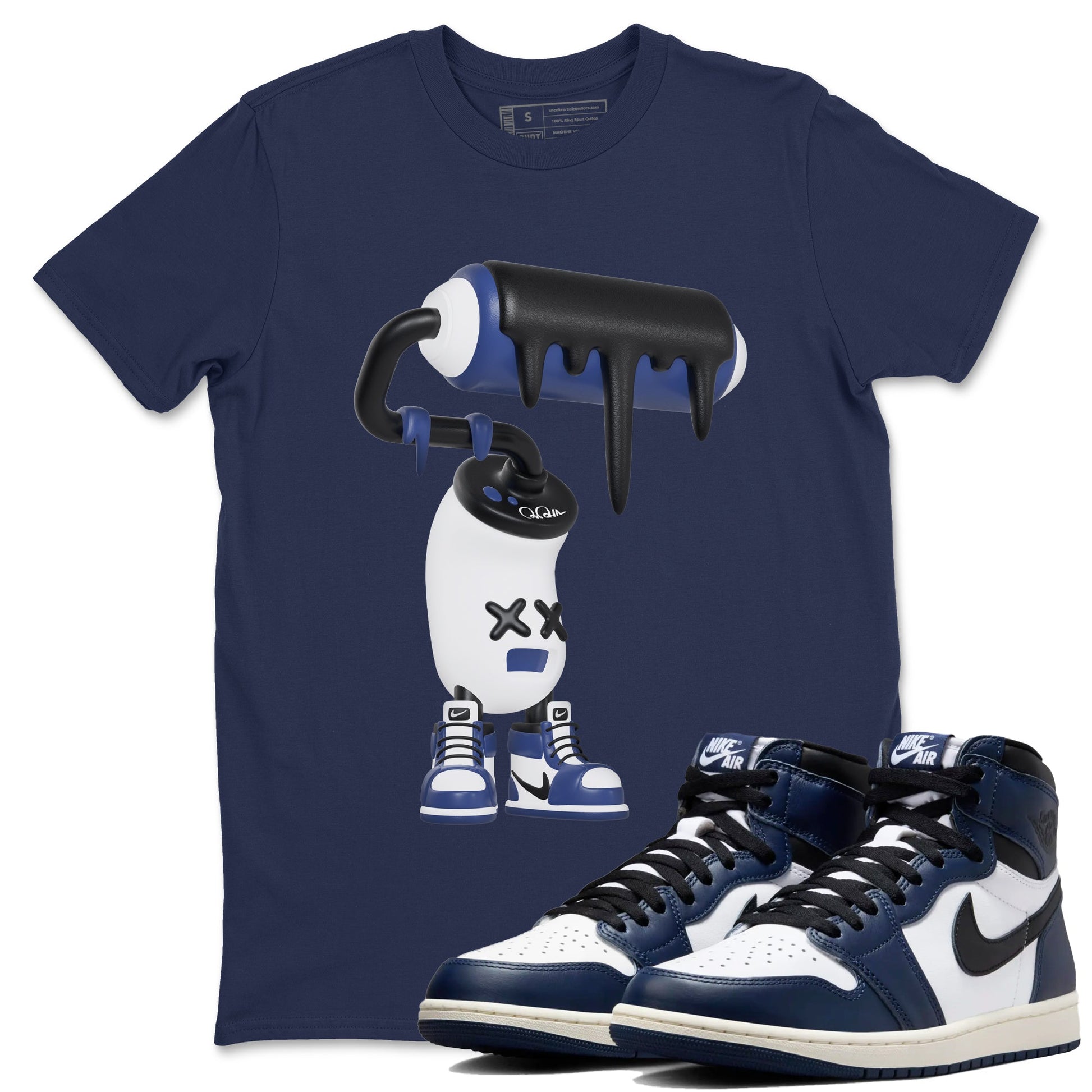 1s Midnight Navy shirts to match jordans 3D Paint Roller sneaker match tees Air Jordan 1 Midnight Navy match shoes to clothes SNRT Sneaker Tees unisex cotton Navy 1 shirts