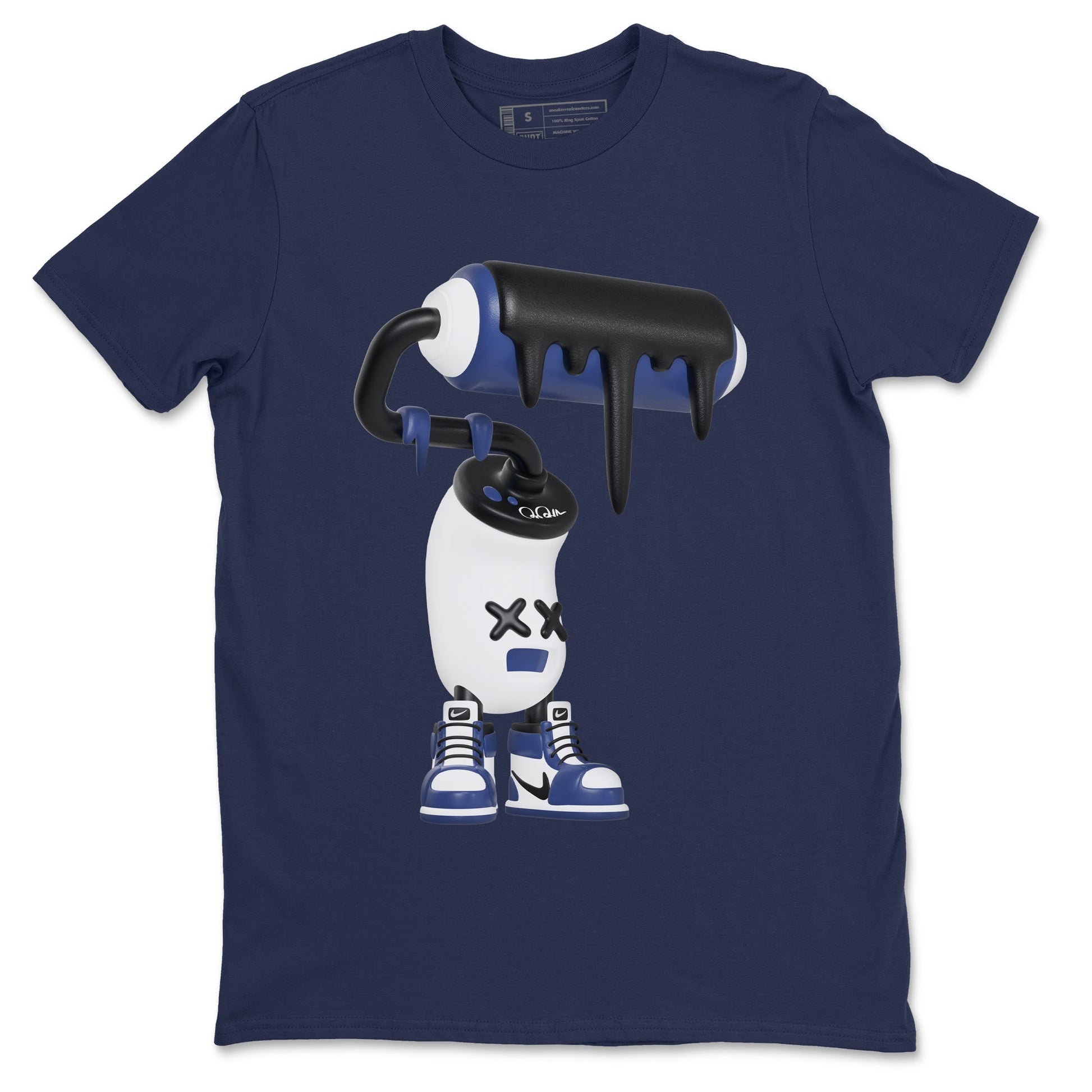 1s Midnight Navy shirts to match jordans 3D Paint Roller sneaker match tees Air Jordan 1 Midnight Navy match shoes to clothes SNRT Sneaker Tees unisex cotton Navy 2 shirts