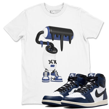 1s Midnight Navy shirts to match jordans 3D Paint Roller sneaker match tees Air Jordan 1 Midnight Navy match shoes to clothes SNRT Sneaker Tees unisex cotton White 1 shirts