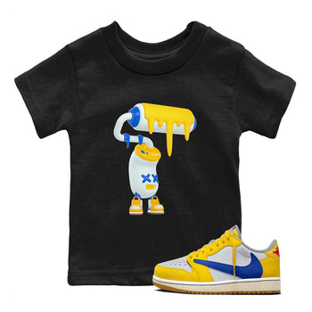 1s Travis Scott Canary shirt to match jordans 3D Paint Roller sneaker tees Air Jordan 1 Travis Scott Canary SNRT sneaker release tees baby toddler Black 1 cotton Shirt