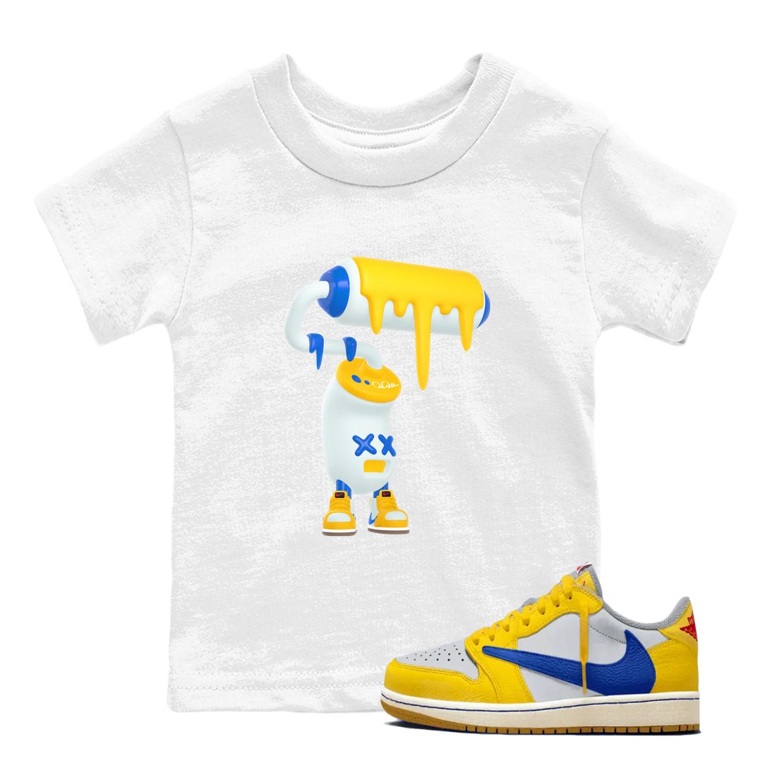 1s Travis Scott Canary shirt to match jordans 3D Paint Roller sneaker tees Air Jordan 1 Travis Scott Canary SNRT sneaker release tees baby toddler White 1 cotton Shirt