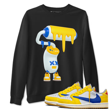 1s Travis Scott Canary shirt to match jordans 3D Paint Roller sneaker tees Air Jordan 1 Travis Scott Canary SNRT Sneaker Release Tees unisex cotton Black 1 crew neck shirt