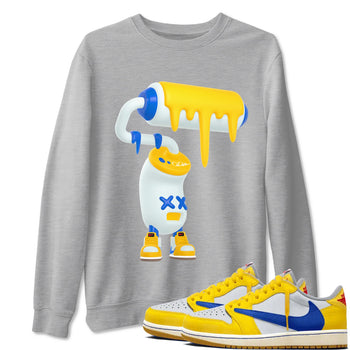 1s Travis Scott Canary shirt to match jordans 3D Paint Roller sneaker tees Air Jordan 1 Travis Scott Canary SNRT Sneaker Release Tees unisex cotton Heather Grey 1 crew neck shirt
