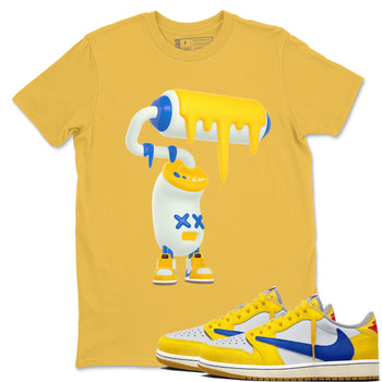 1s Travis Scott Canary shirt to match jordans 3D Paint Roller sneaker tees Air Jordan 1 Travis Scott Canary SNRT Sneaker Release Tees unisex cotton Daisy 1 crew neck shirt
