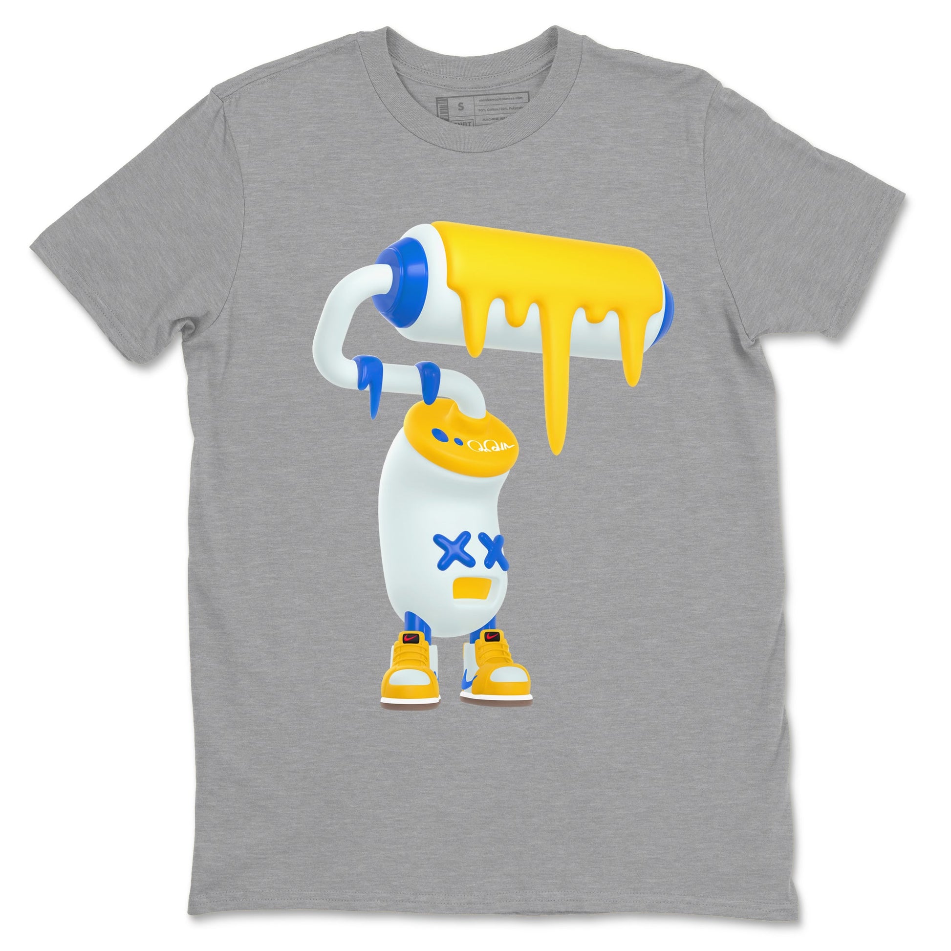 1s Travis Scott Canary shirt to match jordans 3D Paint Roller sneaker tees Air Jordan 1 Travis Scott Canary SNRT Sneaker Release Tees unisex cotton Heather Grey 2 crew neck shirt
