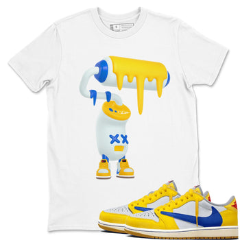 1s Travis Scott Canary shirt to match jordans 3D Paint Roller sneaker tees Air Jordan 1 Travis Scott Canary SNRT Sneaker Release Tees unisex cotton White 1 crew neck shirt