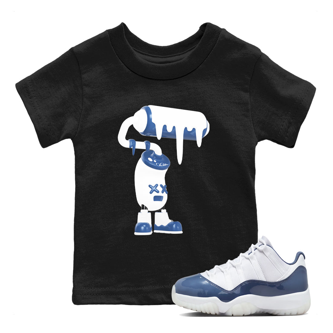 11s Diffused Blue Shirts To Match Jordans 3D Paint Roller sneaker match tees Air Jordan 11 Diffused Blue Tee SNRT Sneaker Release Tees Youth Baby Black 1 crew neck shirts