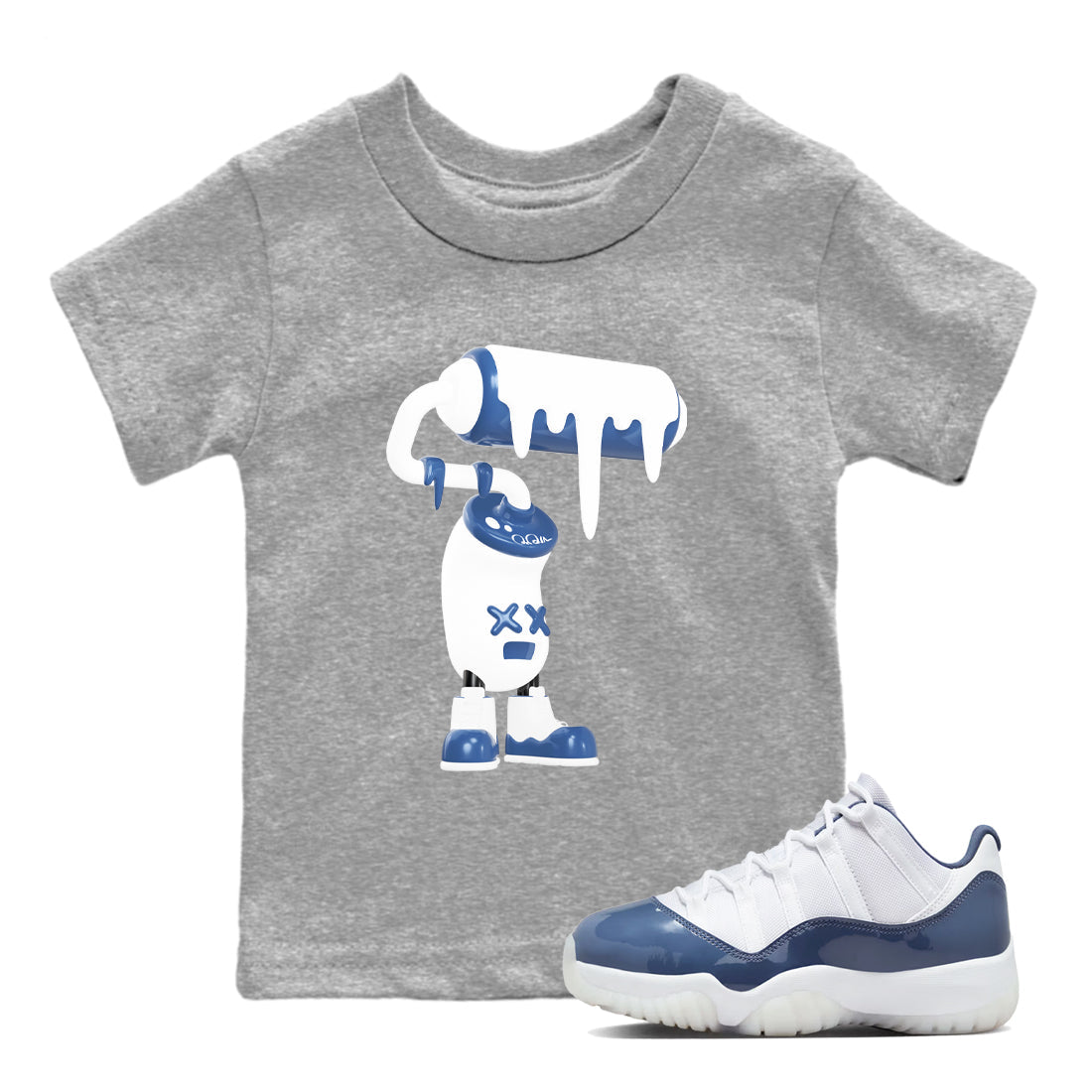 11s Diffused Blue Shirts To Match Jordans 3D Paint Roller sneaker match tees Air Jordan 11 Diffused Blue Tee SNRT Sneaker Release Tees Youth Baby Heather Grey 1 crew neck shirts