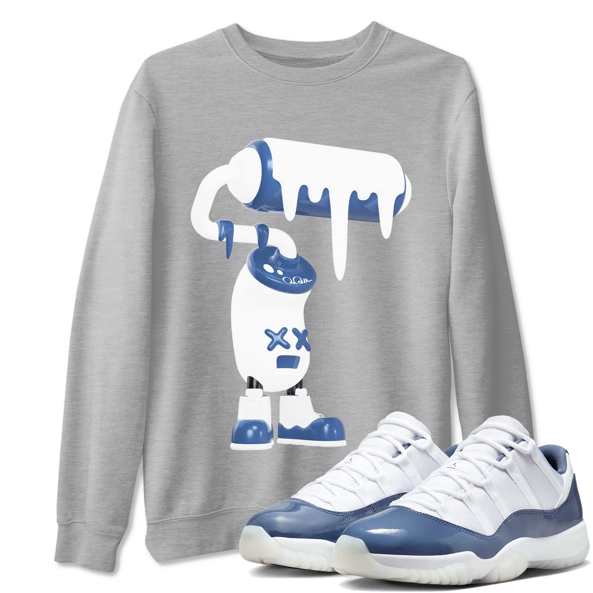 11s Diffused Blue Shirts To Match Jordans 3D Paint Roller sneaker match tees Air Jordan 11 Diffused Blue Tee SNRT Sneaker Release Tees unisex cotton Heather Grey 1 crew neck shirts