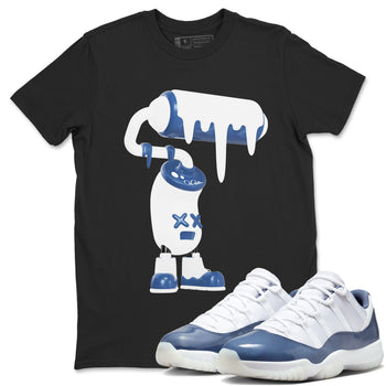 11s Diffused Blue Shirts To Match Jordans 3D Paint Roller sneaker match tees Air Jordan 11 Diffused Blue Tee SNRT Sneaker Release Tees unisex cotton Black 1 crew neck shirts
