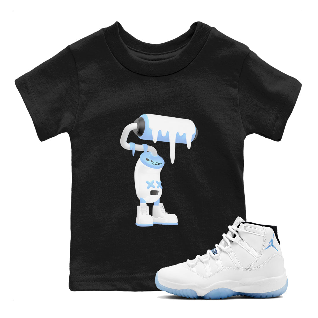 11s Retro Legend Blue shirts to match jordans 3D Paint Roller sneaker match tees Air Jordan 11 Legend Blue best t shirts to wear with jordans SNRT Sneaker Tees Youth Baby Black 1 tee