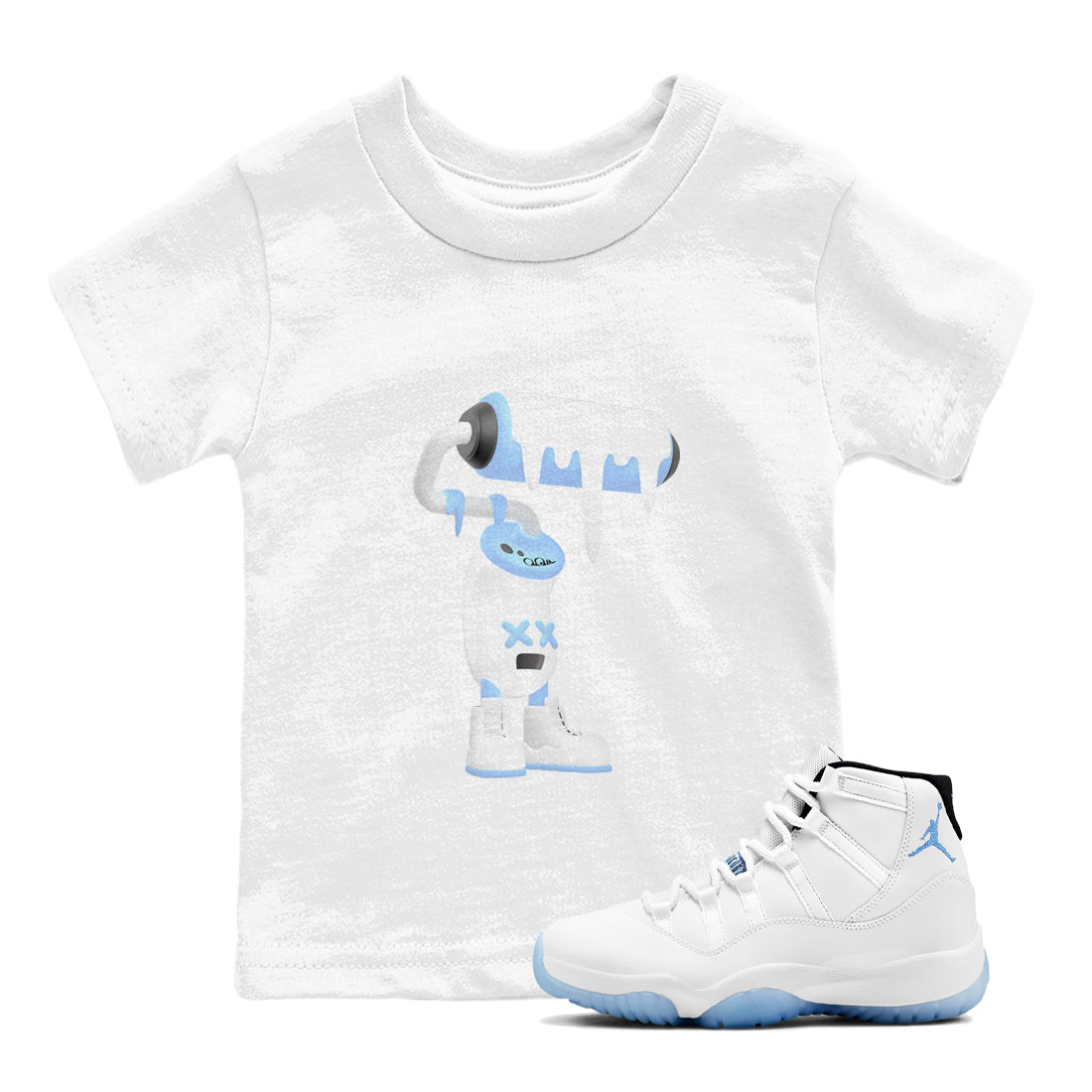 11s Retro Legend Blue shirts to match jordans 3D Paint Roller sneaker match tees Air Jordan 11 Legend Blue best t shirts to wear with jordans SNRT Sneaker Tees Youth Baby White 1 tee