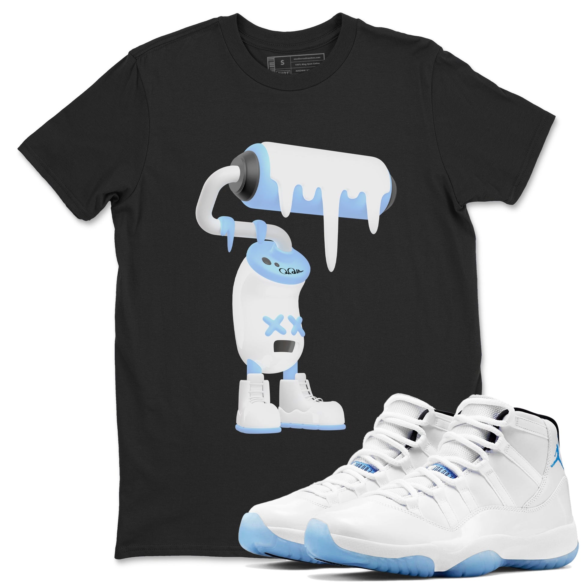 11s Retro Legend Blue shirts to match jordans 3D Paint Roller sneaker match tees Air Jordan 11 Legend Blue best t shirts to wear with jordans SNRT Sneaker Tees unisex cotton Black 1 shirts