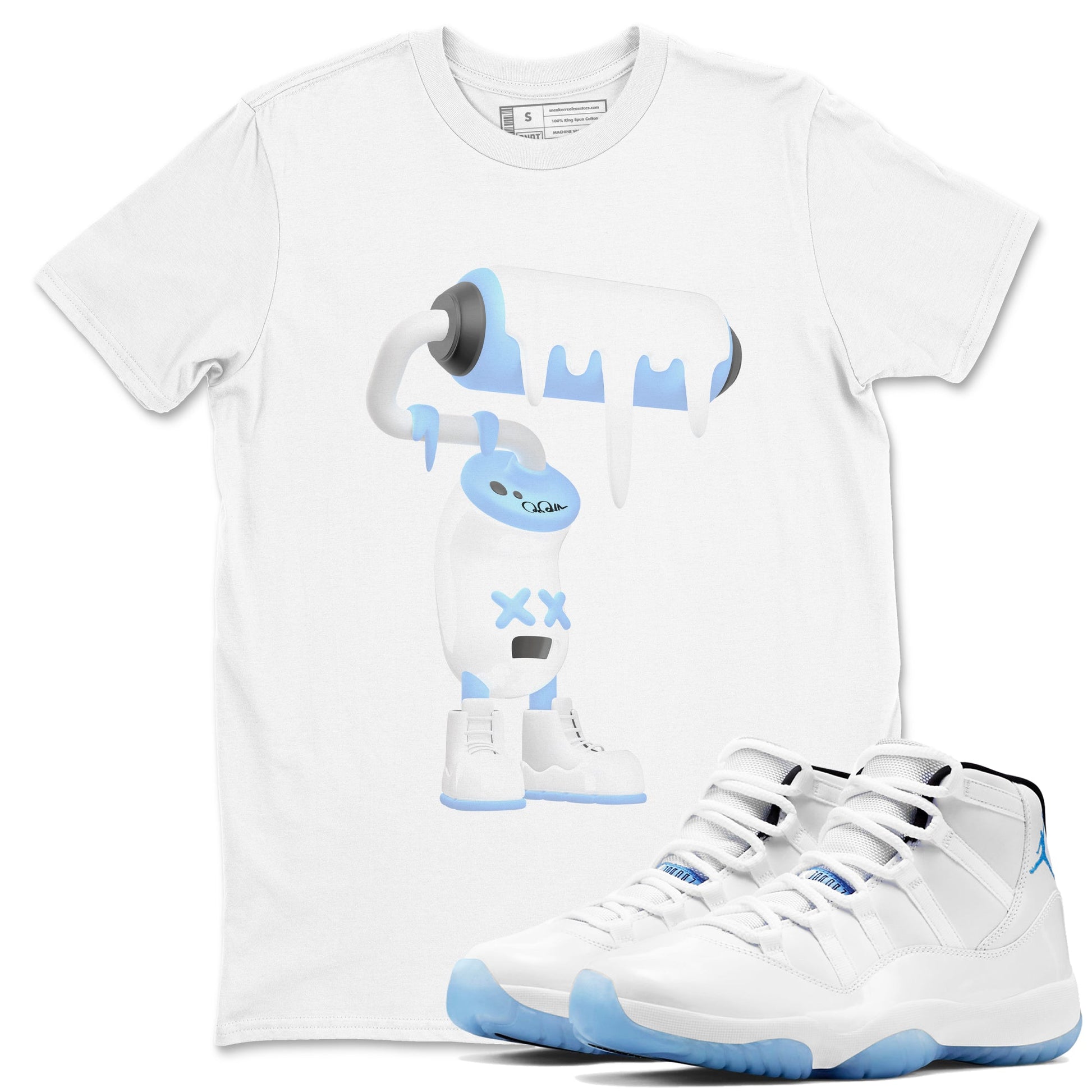 11s Retro Legend Blue shirts to match jordans 3D Paint Roller sneaker match tees Air Jordan 11 Legend Blue best t shirts to wear with jordans SNRT Sneaker Tees unisex cotton White 1 shirts