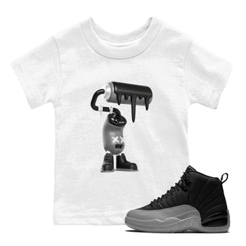 12s Black Wolf Grey shirts to match jordans 3D Paint Roller sneaker match tees Air Jordan 12 Barons match shoes to clothes SNRT Sneaker Tees Youth Baby White 1 tee