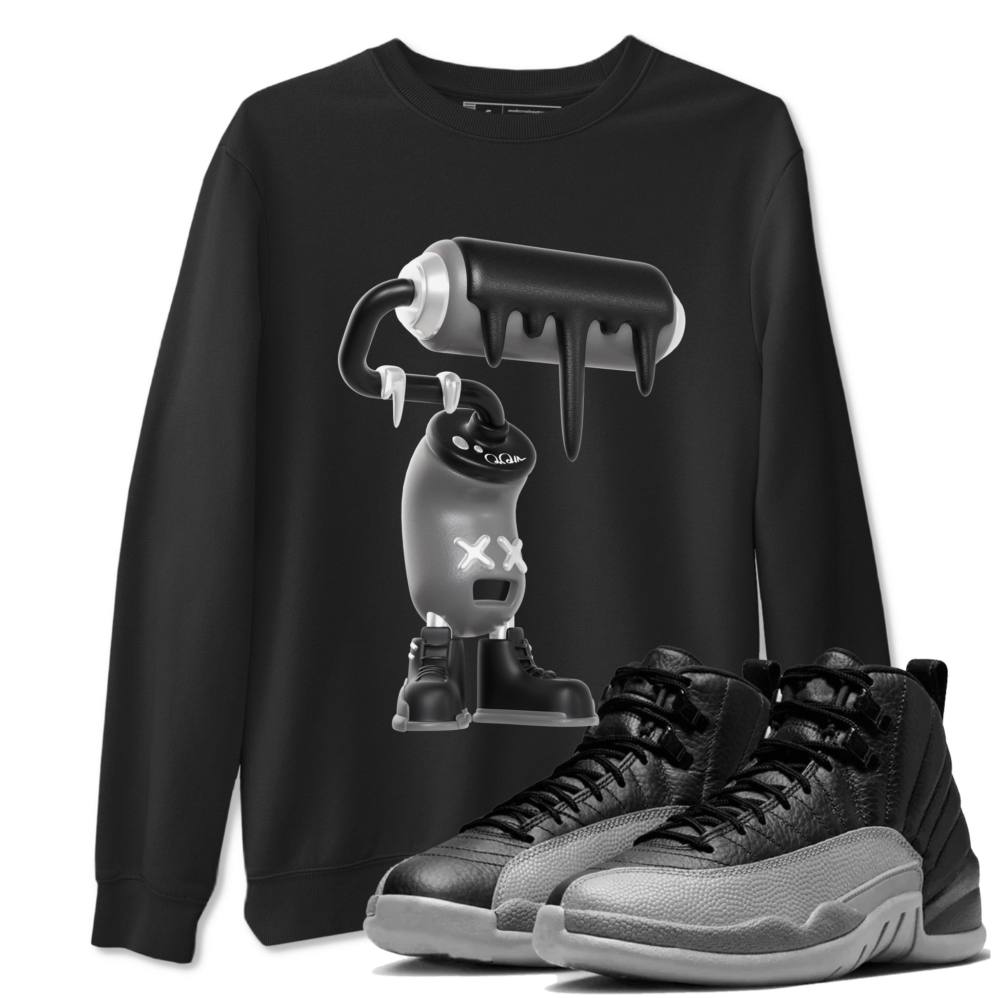 12s Black Wolf Grey shirts to match jordans 3D Paint Roller sneaker match tees Air Jordan 12 Barons match shoes to clothes SNRT Sneaker Tees unisex cotton Black 1 shirts