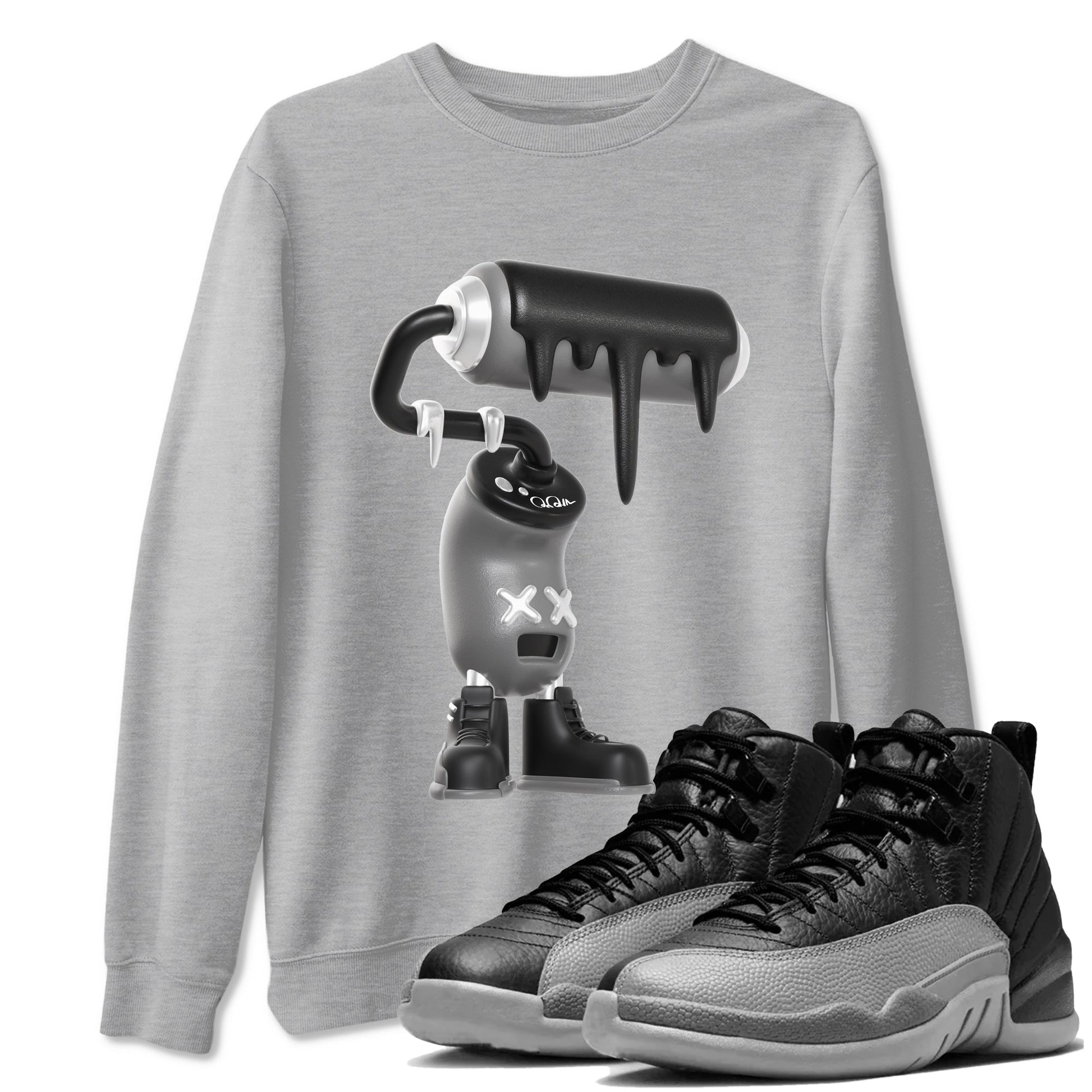12s Black Wolf Grey shirts to match jordans 3D Paint Roller sneaker match tees Air Jordan 12 Barons match shoes to clothes SNRT Sneaker Tees unisex cotton Heather Grey 1 shirts
