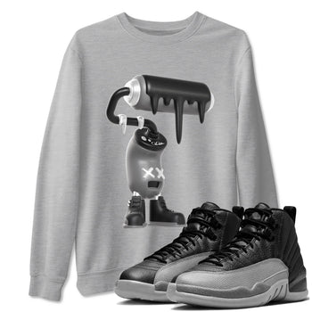 12s Black Wolf Grey shirts to match jordans 3D Paint Roller sneaker match tees Air Jordan 12 Barons match shoes to clothes SNRT Sneaker Tees unisex cotton Heather Grey 1 shirts