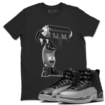12s Black Wolf Grey shirts to match jordans 3D Paint Roller sneaker match tees Air Jordan 12 Barons match shoes to clothes SNRT Sneaker Tees unisex cotton Black 1 shirts