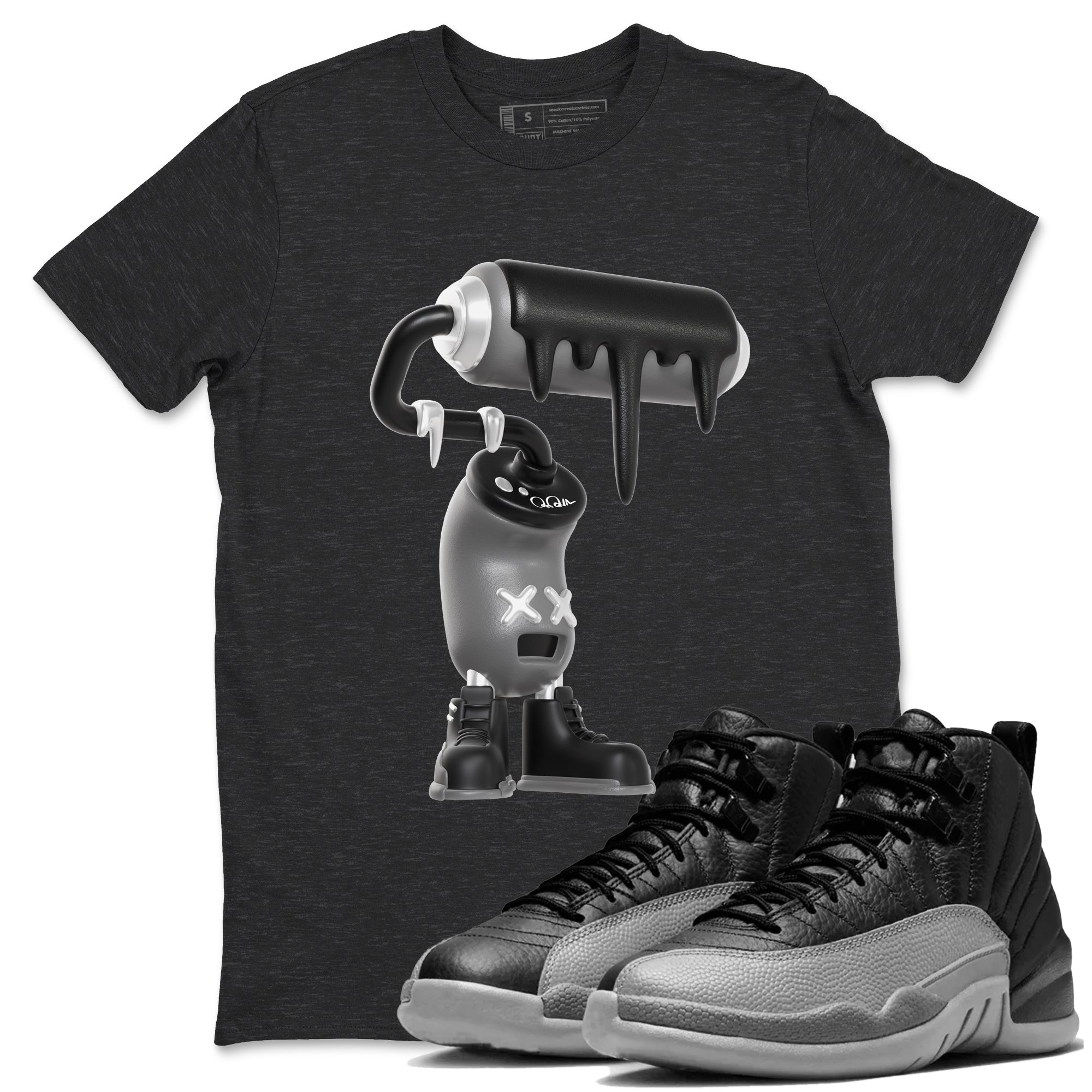 12s Black Wolf Grey shirts to match jordans 3D Paint Roller sneaker match tees Air Jordan 12 Barons match shoes to clothes SNRT Sneaker Tees unisex cotton Charcoal Heather 1 shirts