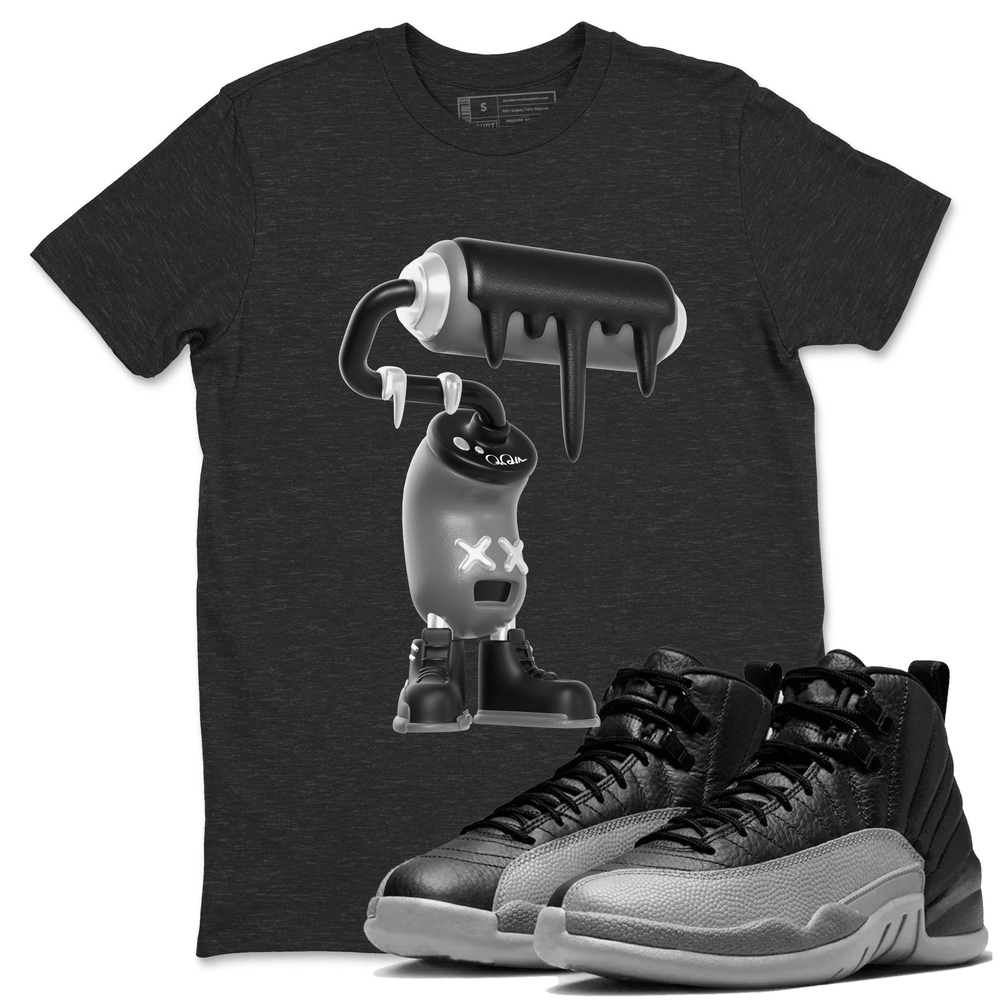 12s Black Wolf Grey shirts to match jordans 3D Paint Roller sneaker match tees Air Jordan 12 Barons match shoes to clothes SNRT Sneaker Tees unisex cotton Charcoal Heather 1 shirts