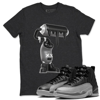 12s Black Wolf Grey shirts to match jordans 3D Paint Roller sneaker match tees Air Jordan 12 Barons match shoes to clothes SNRT Sneaker Tees unisex cotton Charcoal Heather 1 shirts