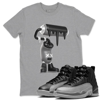12s Black Wolf Grey shirts to match jordans 3D Paint Roller sneaker match tees Air Jordan 12 Barons match shoes to clothes SNRT Sneaker Tees unisex cotton Heather Grey 1 shirts