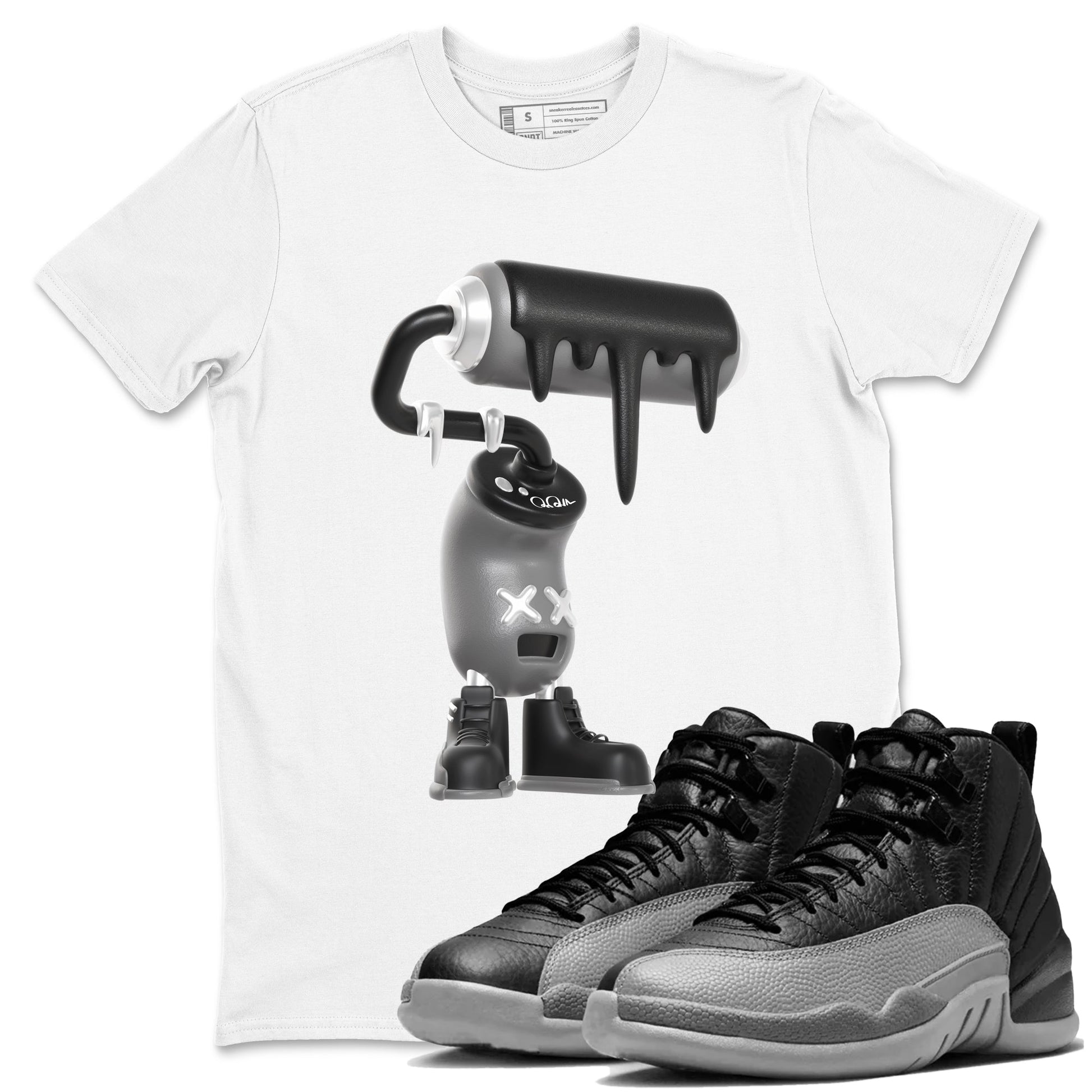 12s Black Wolf Grey shirts to match jordans 3D Paint Roller sneaker match tees Air Jordan 12 Barons match shoes to clothes SNRT Sneaker Tees unisex cotton White 1 shirts