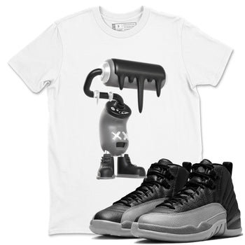 12s Black Wolf Grey shirts to match jordans 3D Paint Roller sneaker match tees Air Jordan 12 Barons match shoes to clothes SNRT Sneaker Tees unisex cotton White 1 shirts