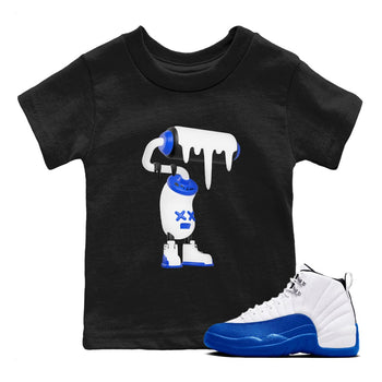 12s Blueberry shirts to match jordans 3D Paint Roller best t shirts to wear with jordans AJ12 White and Game Royal match shoes to clothes SNRT Sneaker Tees Youth Baby Black 1 tee