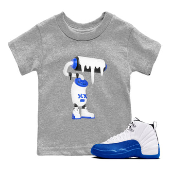 12s Blueberry shirts to match jordans 3D Paint Roller best t shirts to wear with jordans AJ12 White and Game Royal match shoes to clothes SNRT Sneaker Tees Youth Baby Heather Grey 1 tee