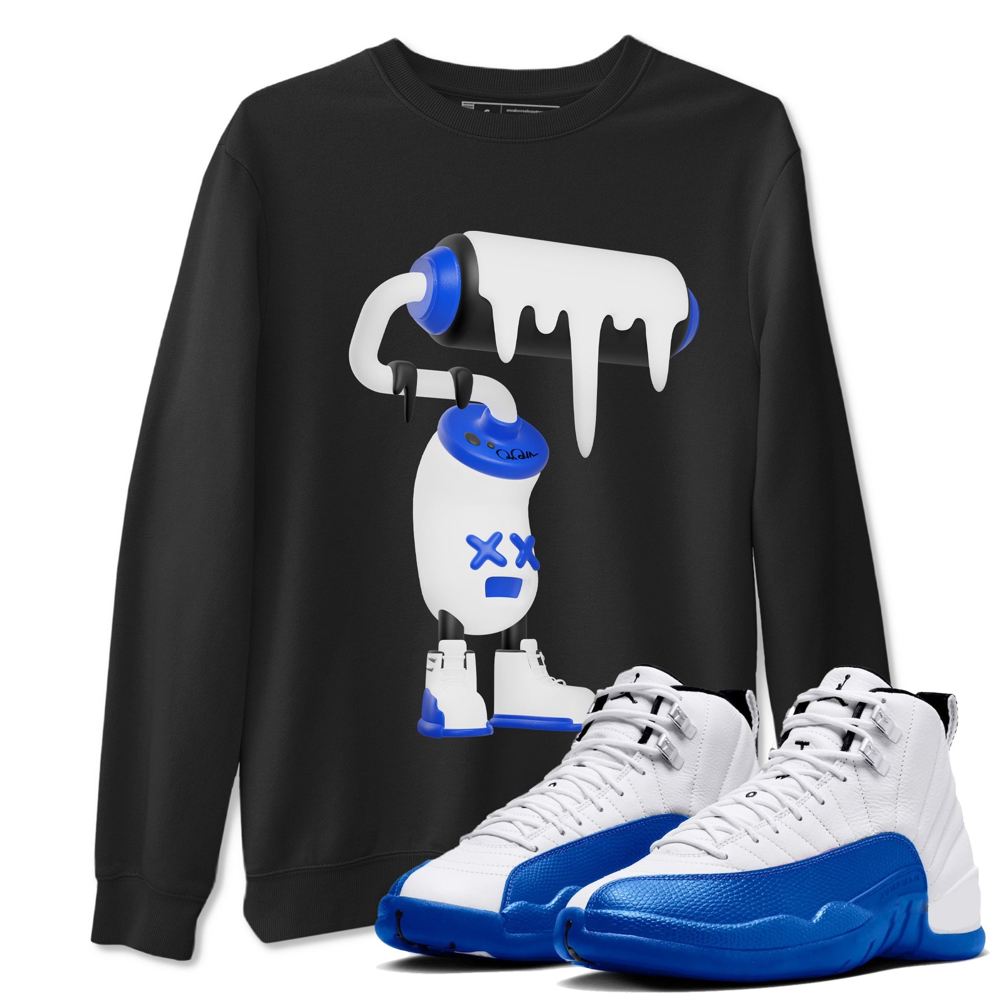 12s Blueberry shirts to match jordans 3D Paint Roller best t shirts to wear with jordans AJ12 White and Game Royal match shoes to clothes SNRT Sneaker Tees unisex cotton Black 1 shirts