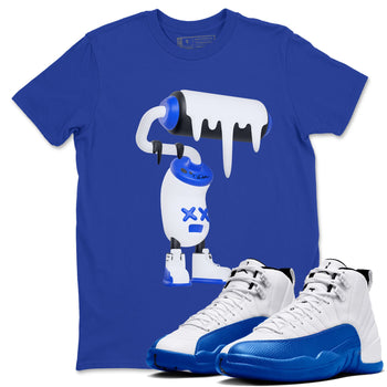 12s Blueberry shirts to match jordans 3D Paint Roller best t shirts to wear with jordans AJ12 White and Game Royal match shoes to clothes SNRT Sneaker Tees unisex cotton Royal Blue 1 shirts